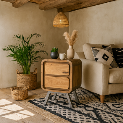 Los Angeles Reclaimed Wood and Metal 2 Drawer Bedside Table