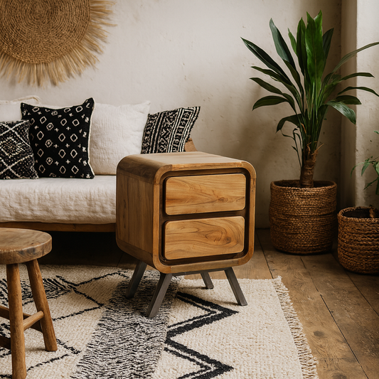 Los Angeles Reclaimed Wood and Metal 2 Drawer Bedside Table