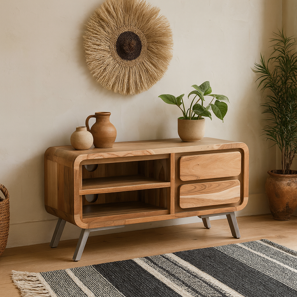 Los Angeles Reclaimed Wood and Metal Medium TV Cabinet 1 Shelves 2 Drawers