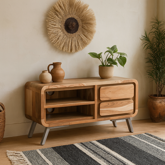 Los Angeles Reclaimed Wood and Metal Medium TV Cabinet 1 Shelves 2 Drawers