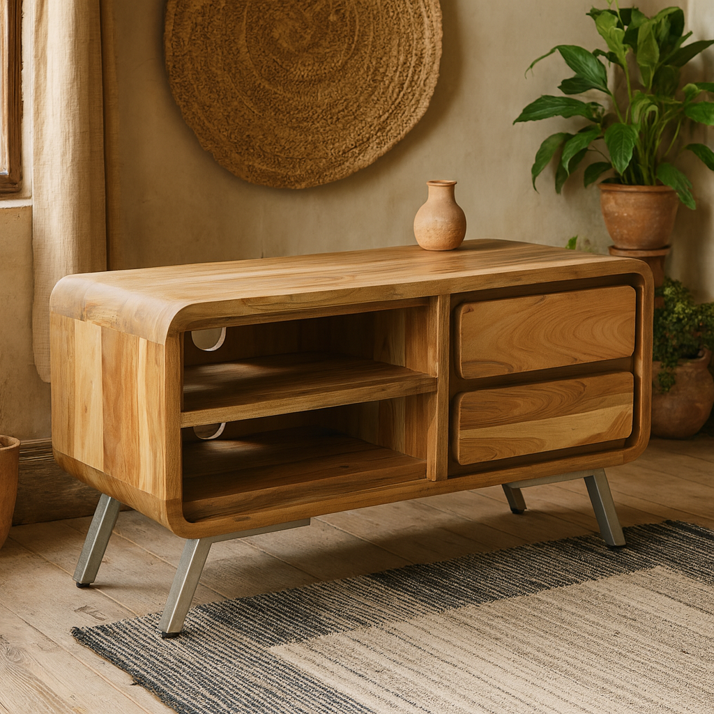 Los Angeles Reclaimed Wood and Metal Medium TV Cabinet 1 Shelves 2 Drawers