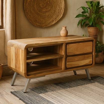 Los Angeles Reclaimed Wood and Metal Medium TV Cabinet 1 Shelves 2 Drawers