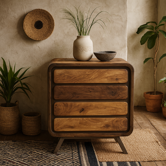 Los Angeles Reclaimed Wood and Metal 4 Drawer Wide Storage Chest