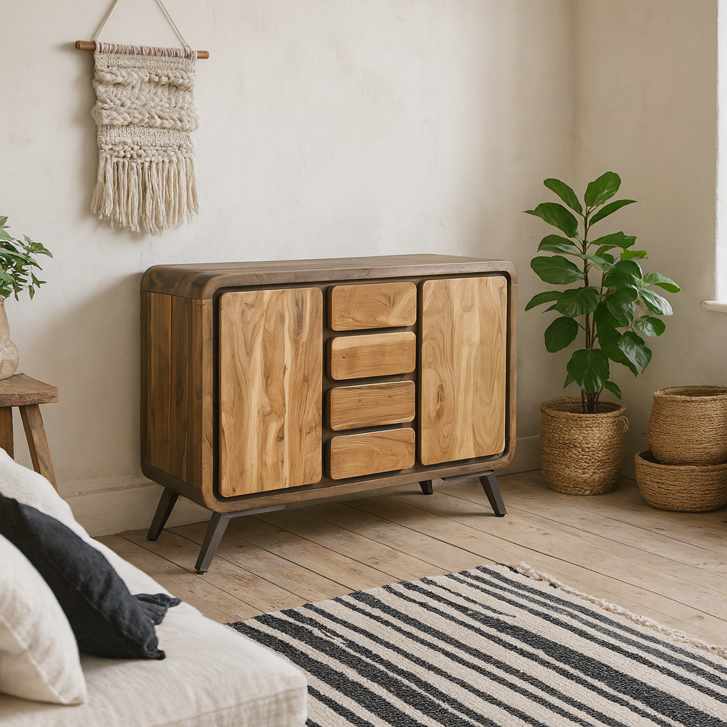 Los Angeles Reclaimed Wood and Metal Large Sideboard 4 Drawers 2 Doors