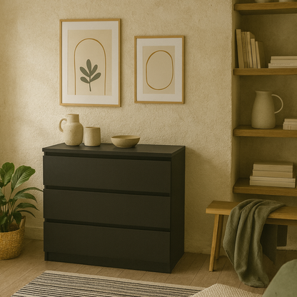 Budapest Matt Black Wooden Chest 3 Drawers
