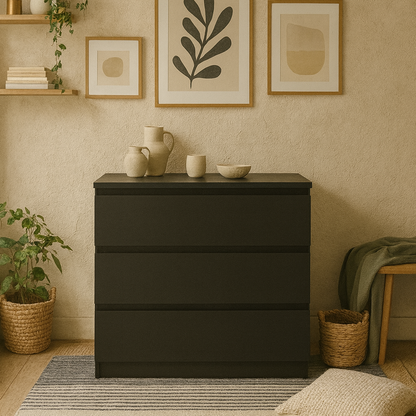 Budapest Matt Black Wooden Chest 3 Drawers