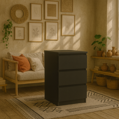 Budapest Matt Black Wooden Bedside Table 3 Drawers