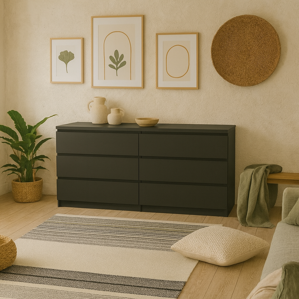 Budapest Matt Black Wooden Wide Chest 6 Drawers