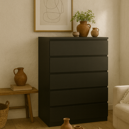 Budapest Matt Black Wooden Chest 5 Drawers