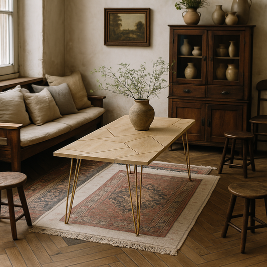 Bali 6 Seater Light Mango Wood and Gold Dining Table