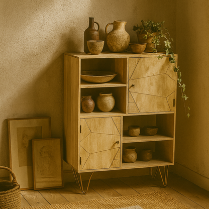 Bali Light Gold Display Cabinet 2 Doors 4 Shelves