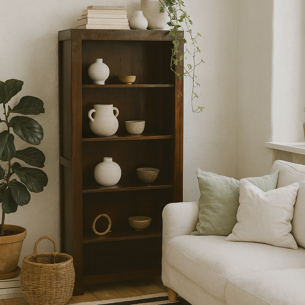 Phuket Dark Mango Wood Large Open 5 Shelf Bookcase