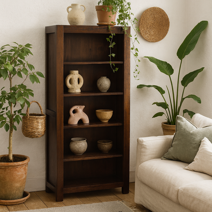 Phuket Dark Mango Wood Large Open 5 Shelf Bookcase