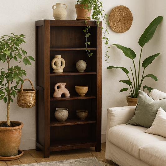 Phuket Dark Mango Wood Large Open 5 Shelf Bookcase