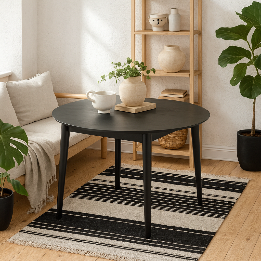 Shanghai Black Wooden Round Extending Dining Table