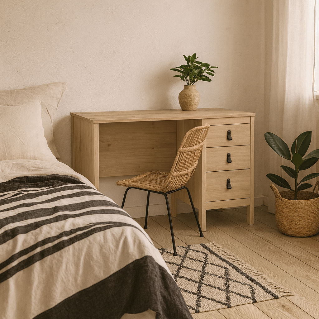 Wildberry Natural Oak Wood Desk 3 Drawers