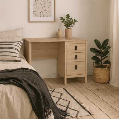 Wildberry Natural Oak Wood Desk 3 Drawers