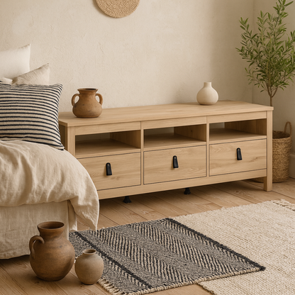 Wildberry Natural Oak Wood TV Unit 3 Drawers