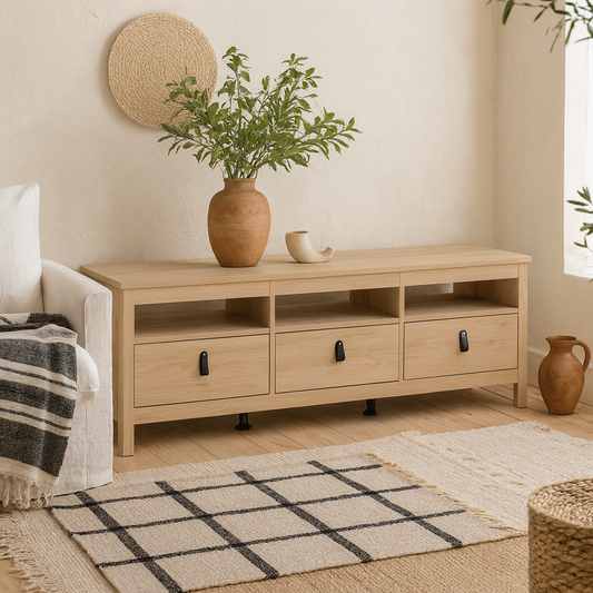 Wildberry Natural Oak Wood TV Unit 3 Drawers