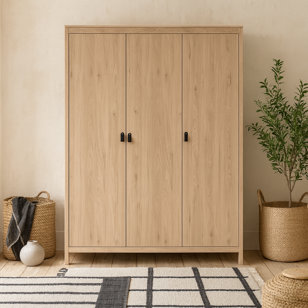 Wildberry Natural Oak Wood Wardrobe 3 Doors