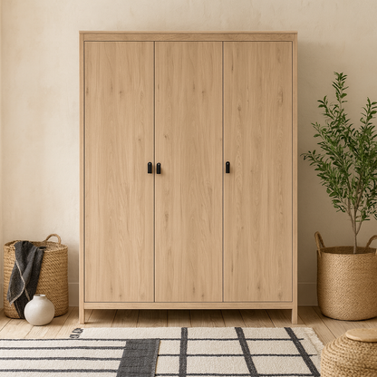 Wildberry Natural Oak Wood Wardrobe 3 Doors