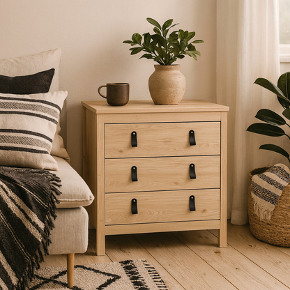 Wildberry Natural Oak Wood Chest 3 Drawers
