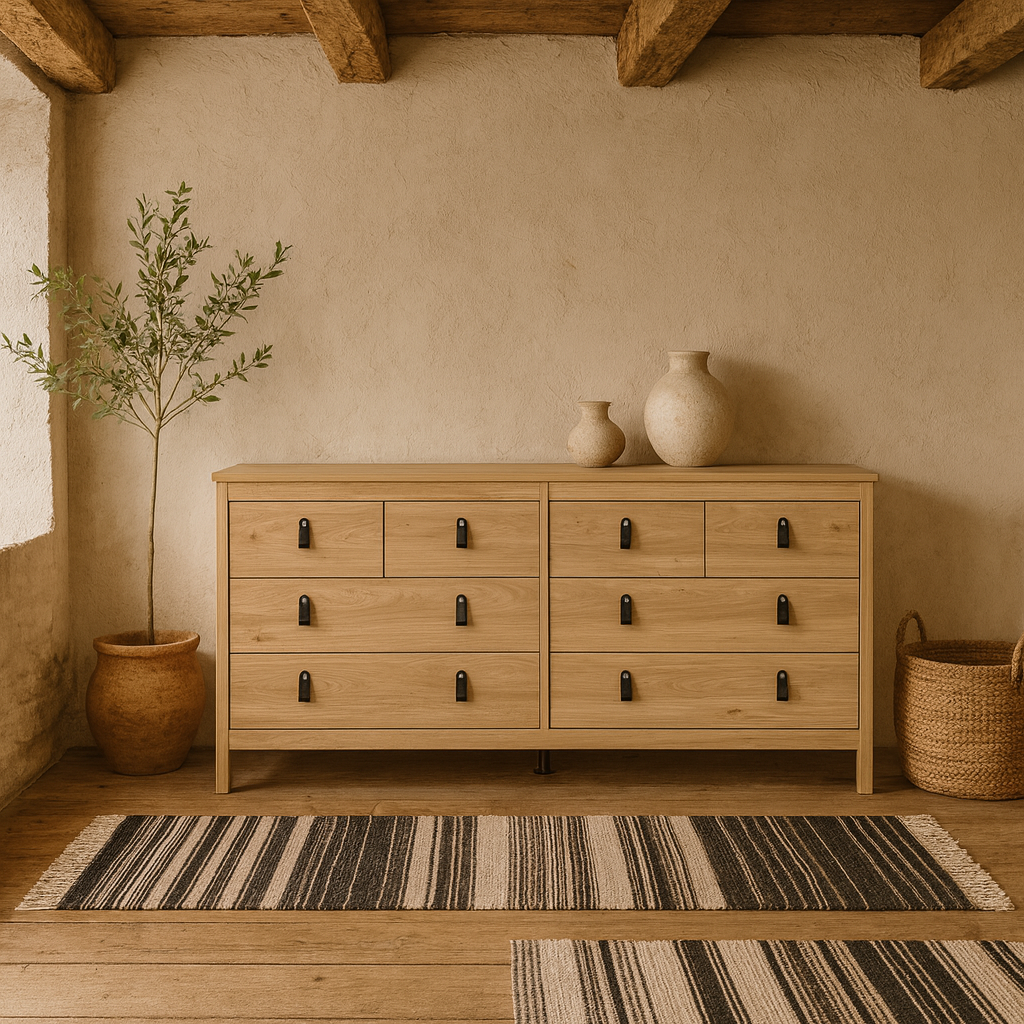 Barcelona Natural Oak Wood Double Dresser 8 Drawers