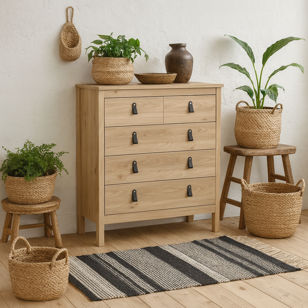 Wildberry Natural Oak Wood Chest 5 Drawers