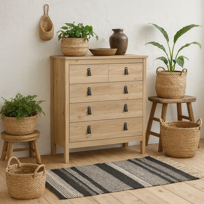 Wildberry Natural Oak Wood Chest 5 Drawers