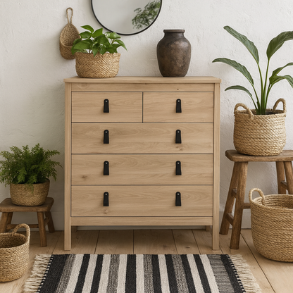 Wildberry Natural Oak Wood Chest 5 Drawers