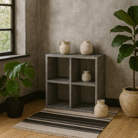 Driftstone Concrete Effect Grey Wood 4 Cube Bookshelf Storage Unit
