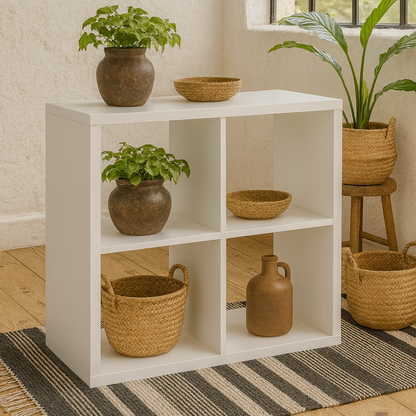 Driftstone Matt White Wood 4 Cube Bookshelf Storage Unit