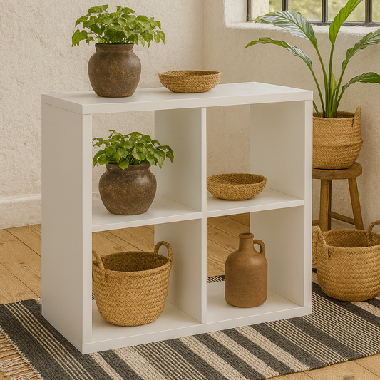 Driftstone Matt White Wood 4 Cube Bookshelf Storage Unit