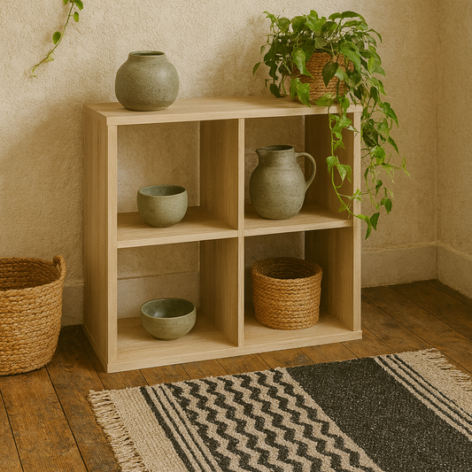 Driftstone Artisan Oak Wood 4 Cube Bookshelf Storage Unit