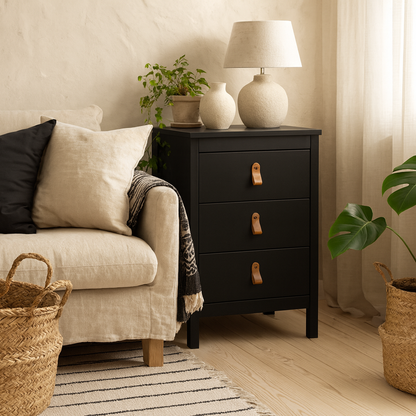 Wildberry Matt Black Bedside Table 3 Drawers