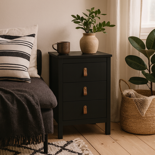 Wildberry Matt Black Bedside Table 3 Drawers