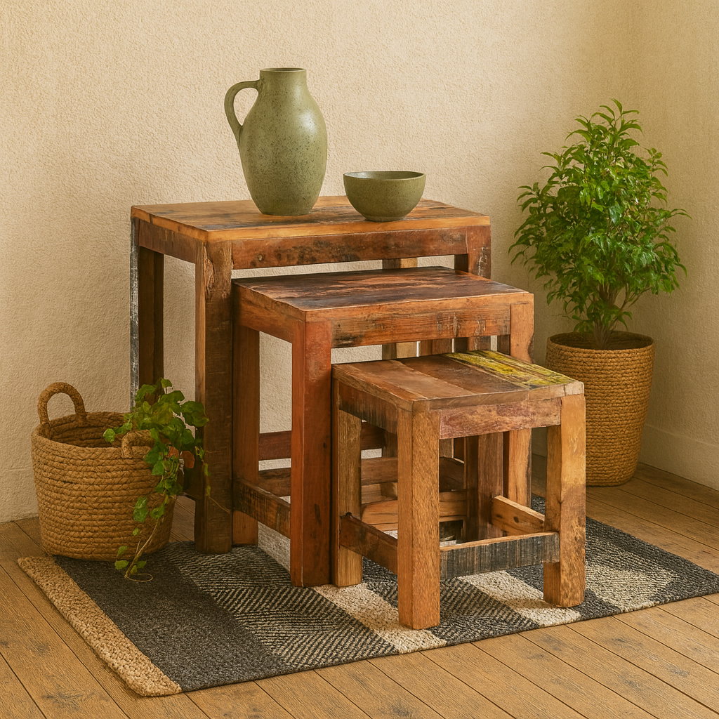 Seattle Set of 3 Reclaimed Wood Nesting Tables
