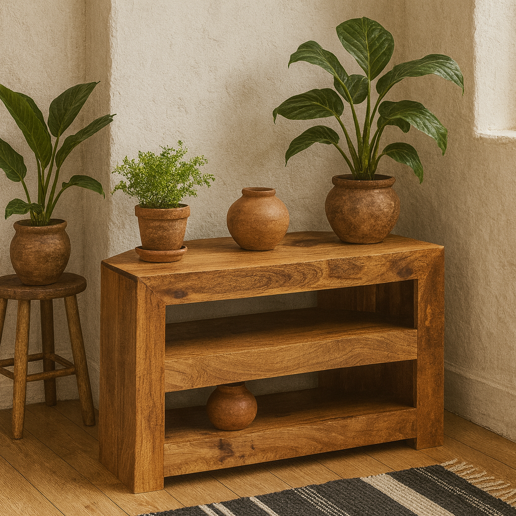 Manila Light Mango Wood Open Corner TV Unit