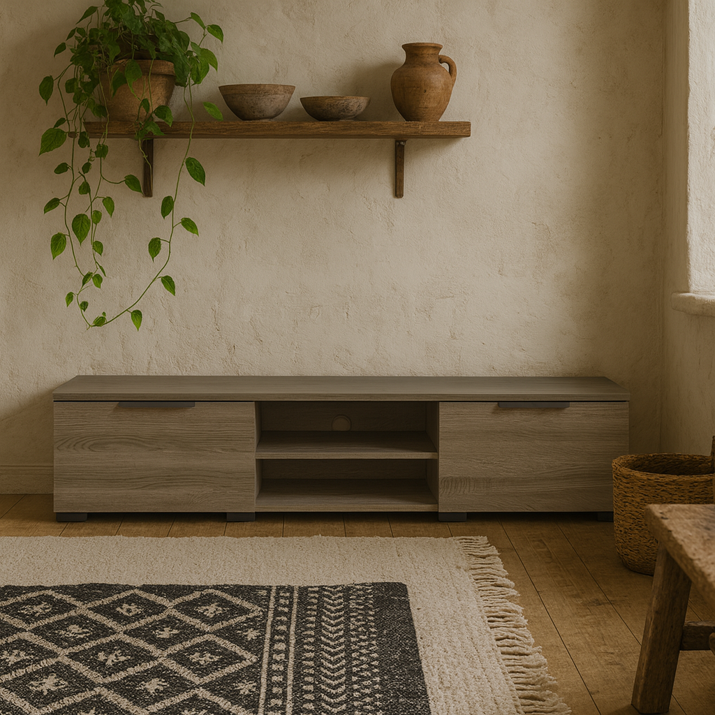 Amberfield Truffle Oak Wood TV Unit 2 Drawers 2 Shelf