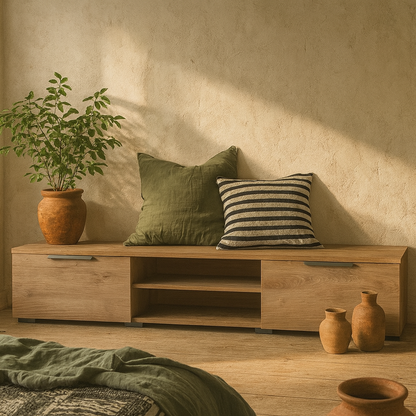 Amberfield Natural Oak Wood TV Unit 2 Drawers 2 Shelf