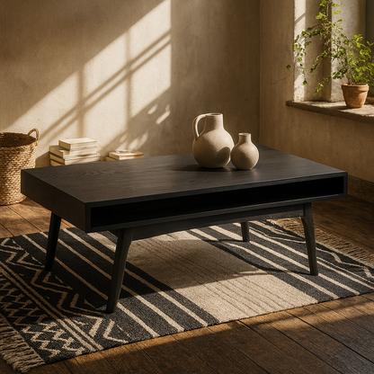 Mossbloom Industrial Black Coffee Table Open Shelf