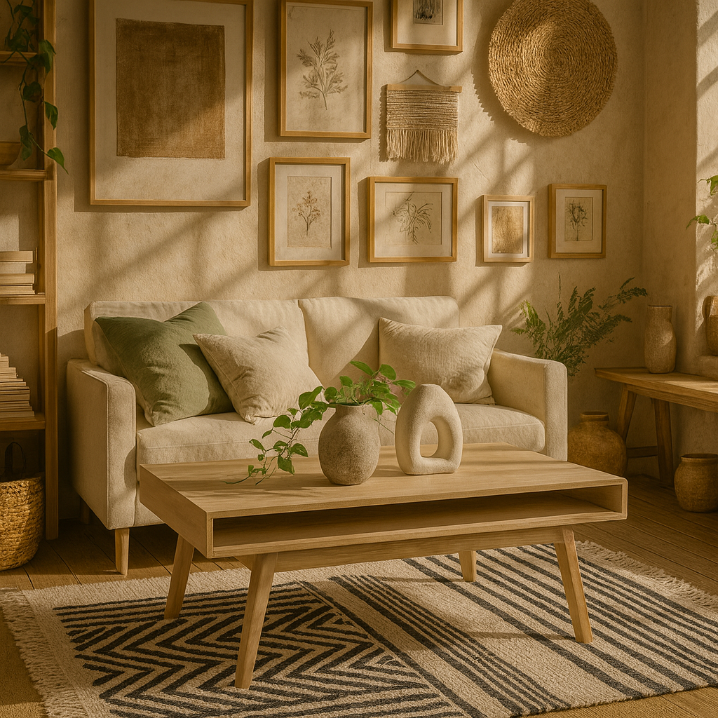 Mossbloom Industrial White Oak Coffee Table Open Shelf