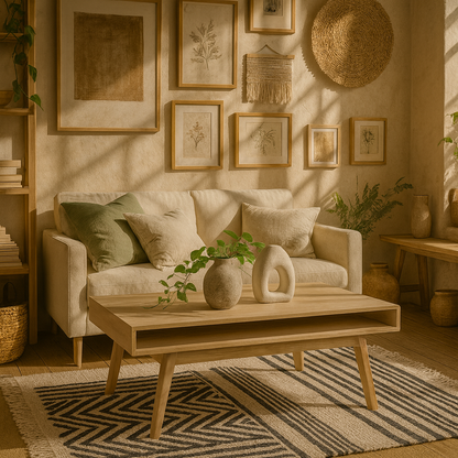 Mossbloom Industrial White Oak Coffee Table Open Shelf