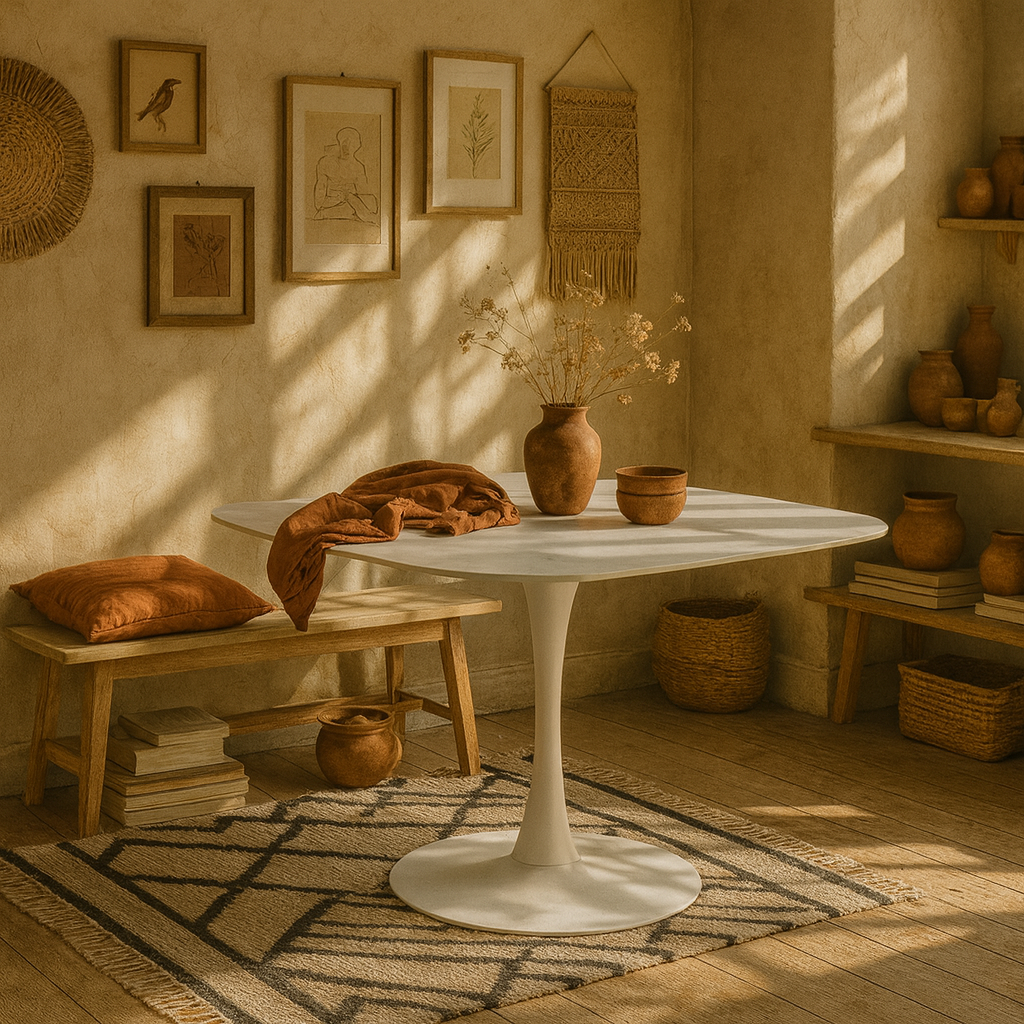 Cloverfern White Ceramic Square Dining Table