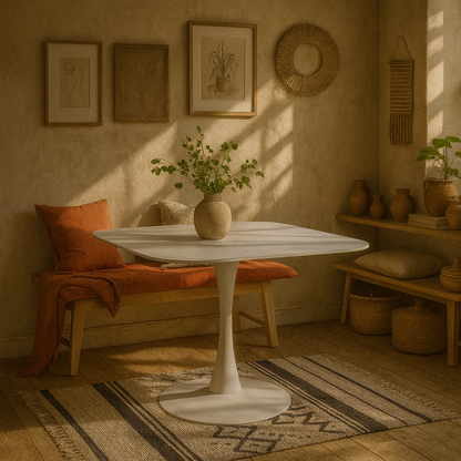 Cloverfern White Ceramic Square Dining Table