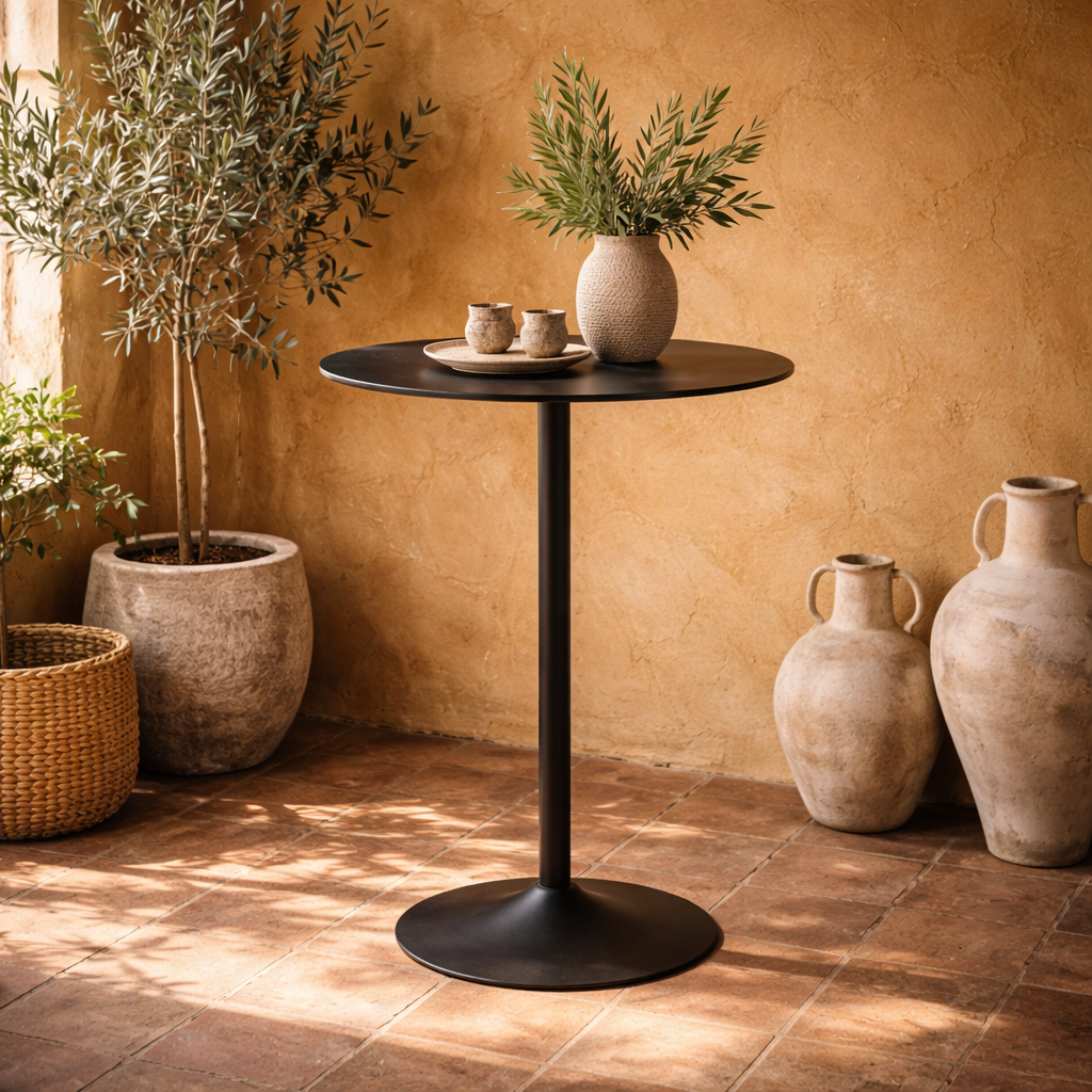 Cloverfern Matt Black Ceramic Round Bar Table