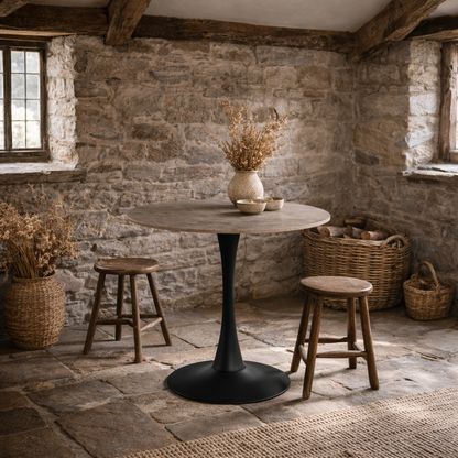 Cloverfern Brown Ceramic Round Dining Table Black Base