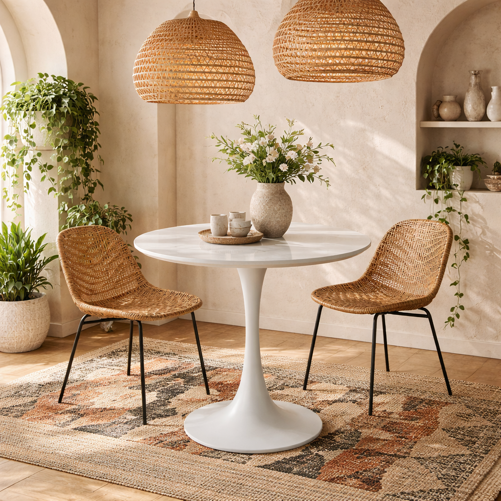 Cloverfern White Ceramic Round Dining Table