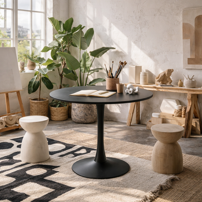 Cloverfern Matt Black Ceramic Round Coffee Table