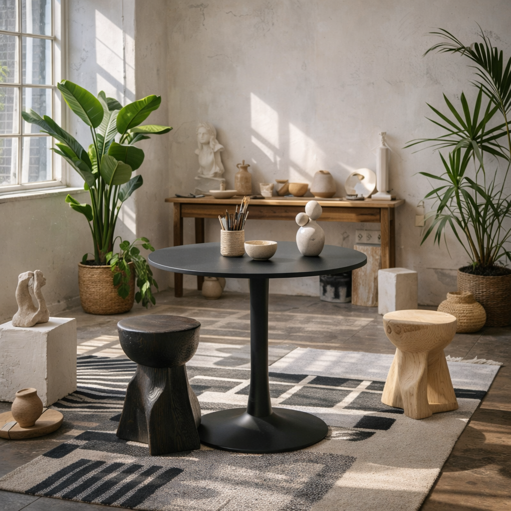 Cloverfern Matt Black Ceramic Round Coffee Table